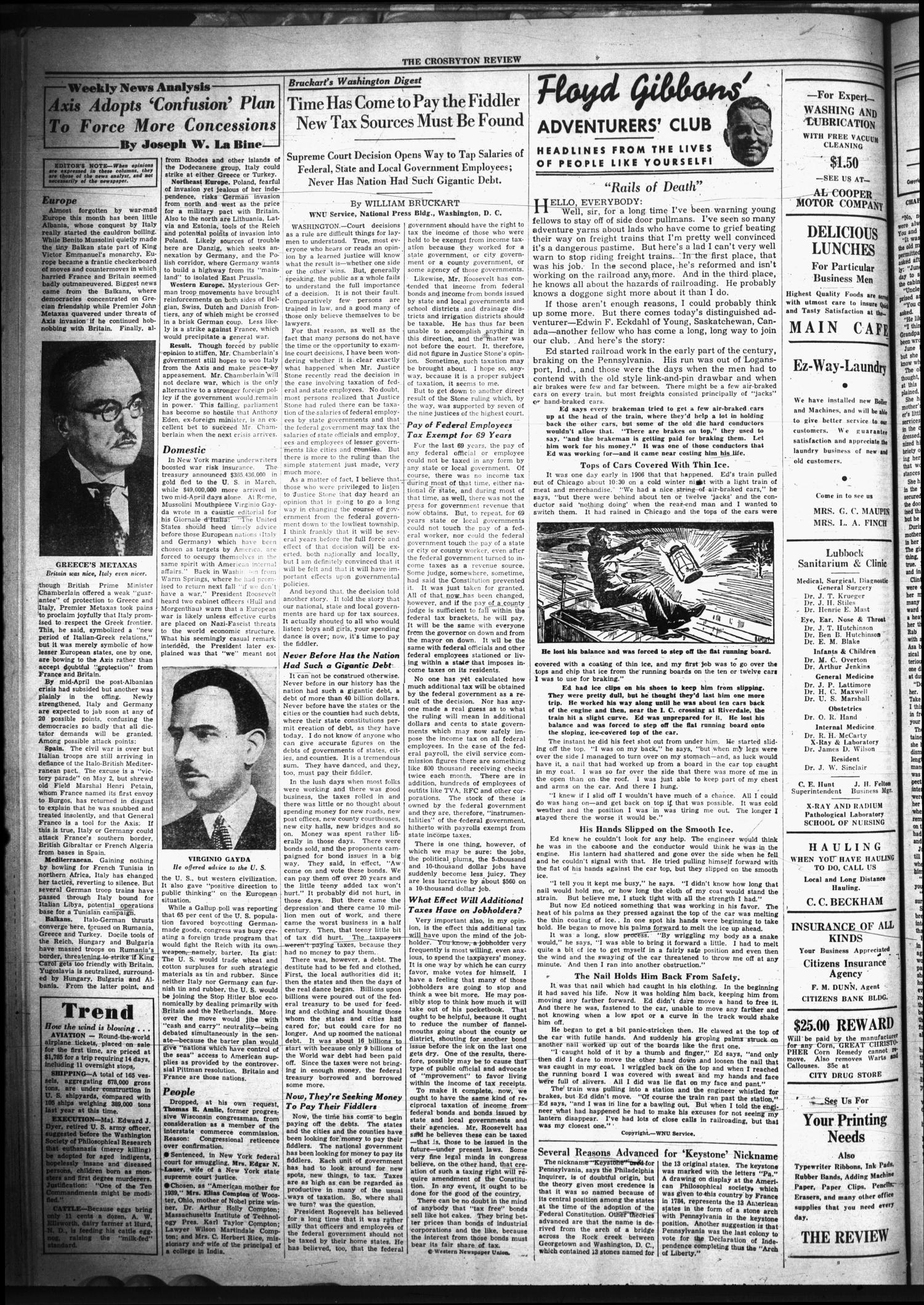 The Crosbyton Review. (Crosbyton, Tex.), Vol. 31, No. 16, Ed. 1 Friday, April 21, 1939
                                                
                                                    [Sequence #]: 2 of 8
                                                