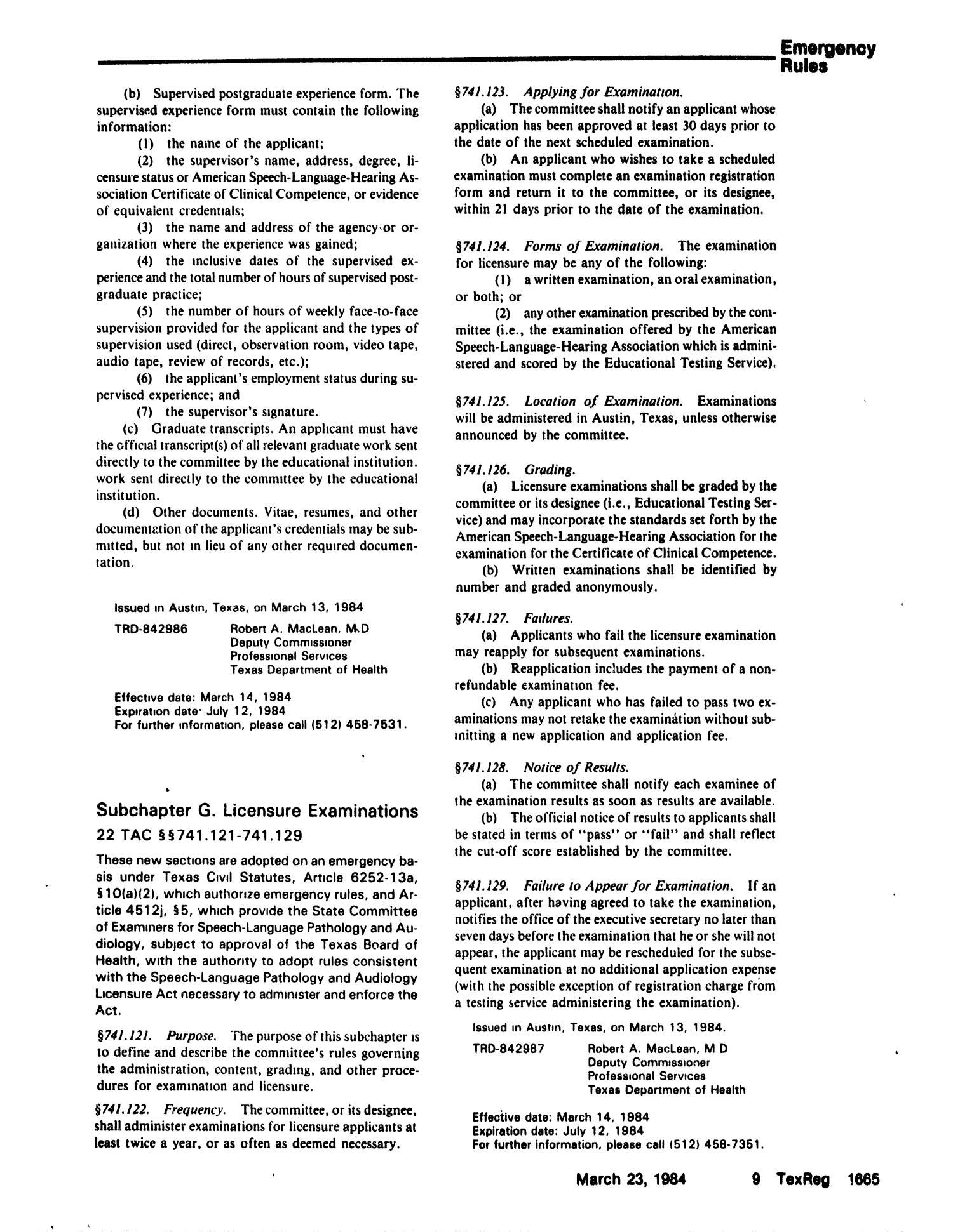 Texas Register, Volume 9, Number 22, Pages 1649-1724, March 23, 1984
                                                
                                                    1665
                                                