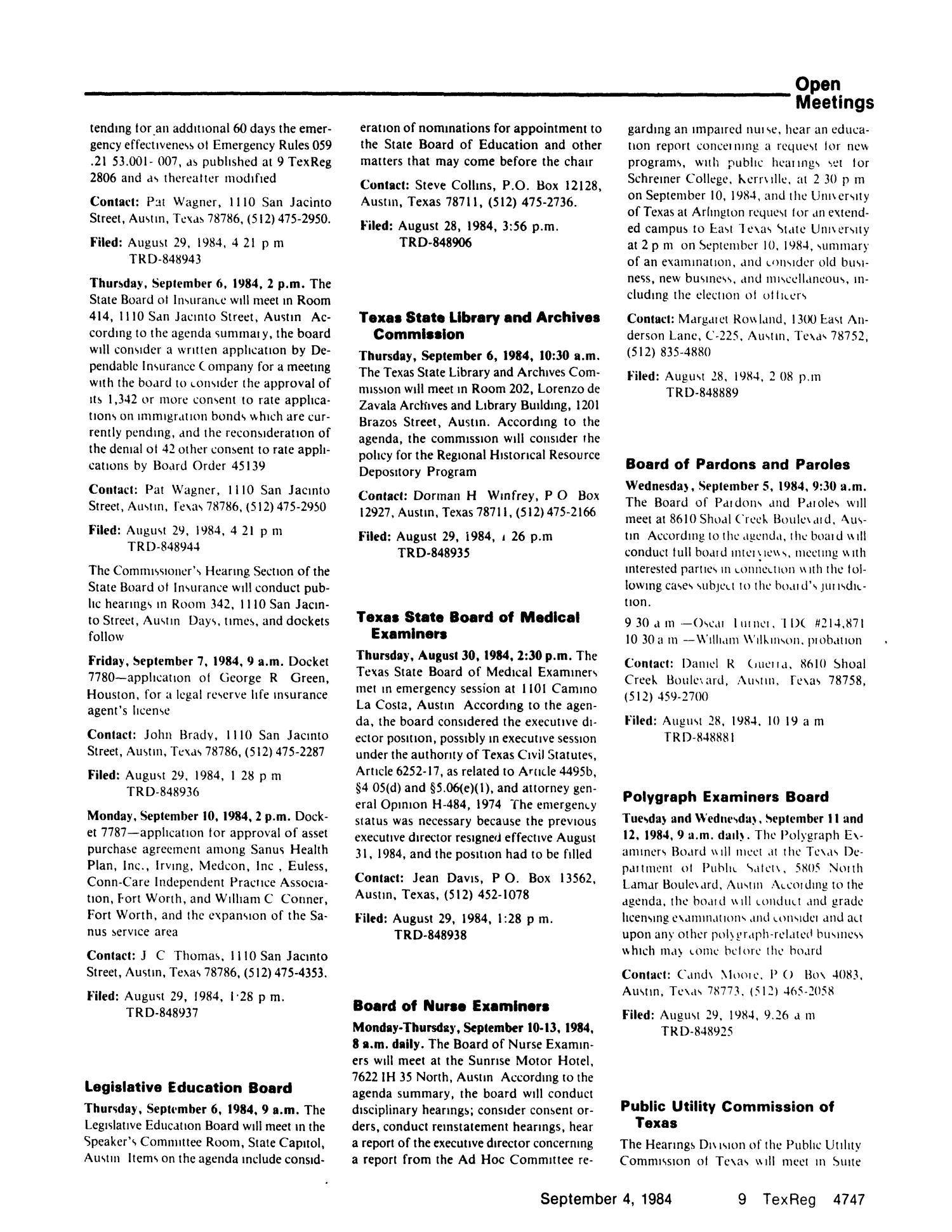 Texas Register, Volume 9, Number 66, Pages 4703-4756, September 4, 1984
                                                
                                                    4747
                                                