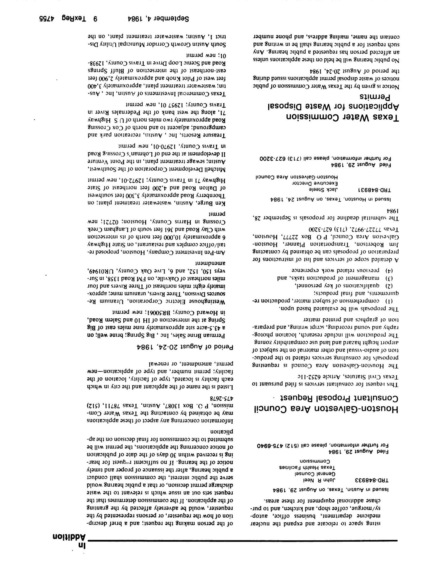 Texas Register, Volume 9, Number 66, Pages 4703-4756, September 4, 1984
                                                
                                                    4755
                                                