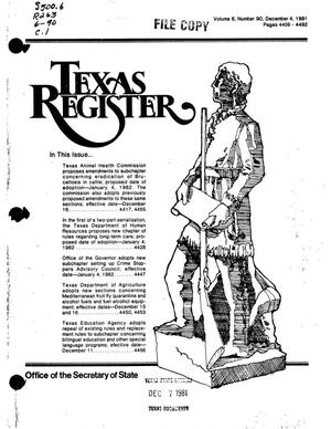 Primary view of object titled 'Texas Register, Volume 6, Number 90, Pages 4409-4492, December 4, 1981'.