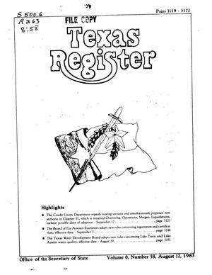 Primary view of object titled 'Texas Register, Volume 8, Number 58, Pages 3119-3172, August 12, 1983'.