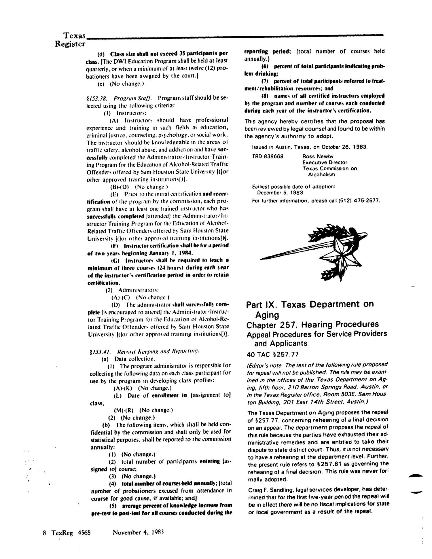 Texas Register, Volume 8, Number 81, Pages 4521-4626, November 4, 1983
                                                
                                                    4568
                                                