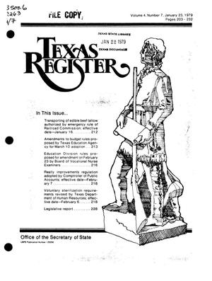 Primary view of object titled 'Texas Register, Volume 4, Number 7, Pages 203-232, January 23, 1979'.