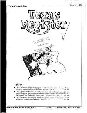 Primary view of object titled 'Texas Register, Volume 7, Number 18, Pages 931-986, March 9, 1982'.