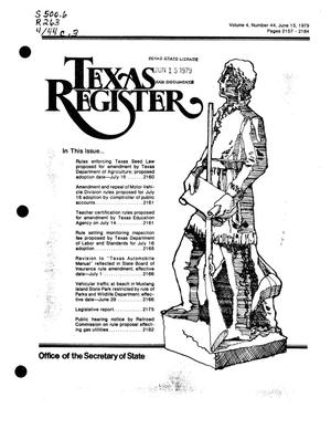 Primary view of object titled 'Texas Register, Volume 4, Number 44, Pages 2157-2184, June 15, 1979'.