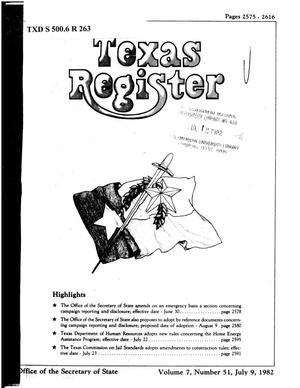 Primary view of object titled 'Texas Register, Volume 7, Number 51, Pages 2575-2616, July 9, 1982'.