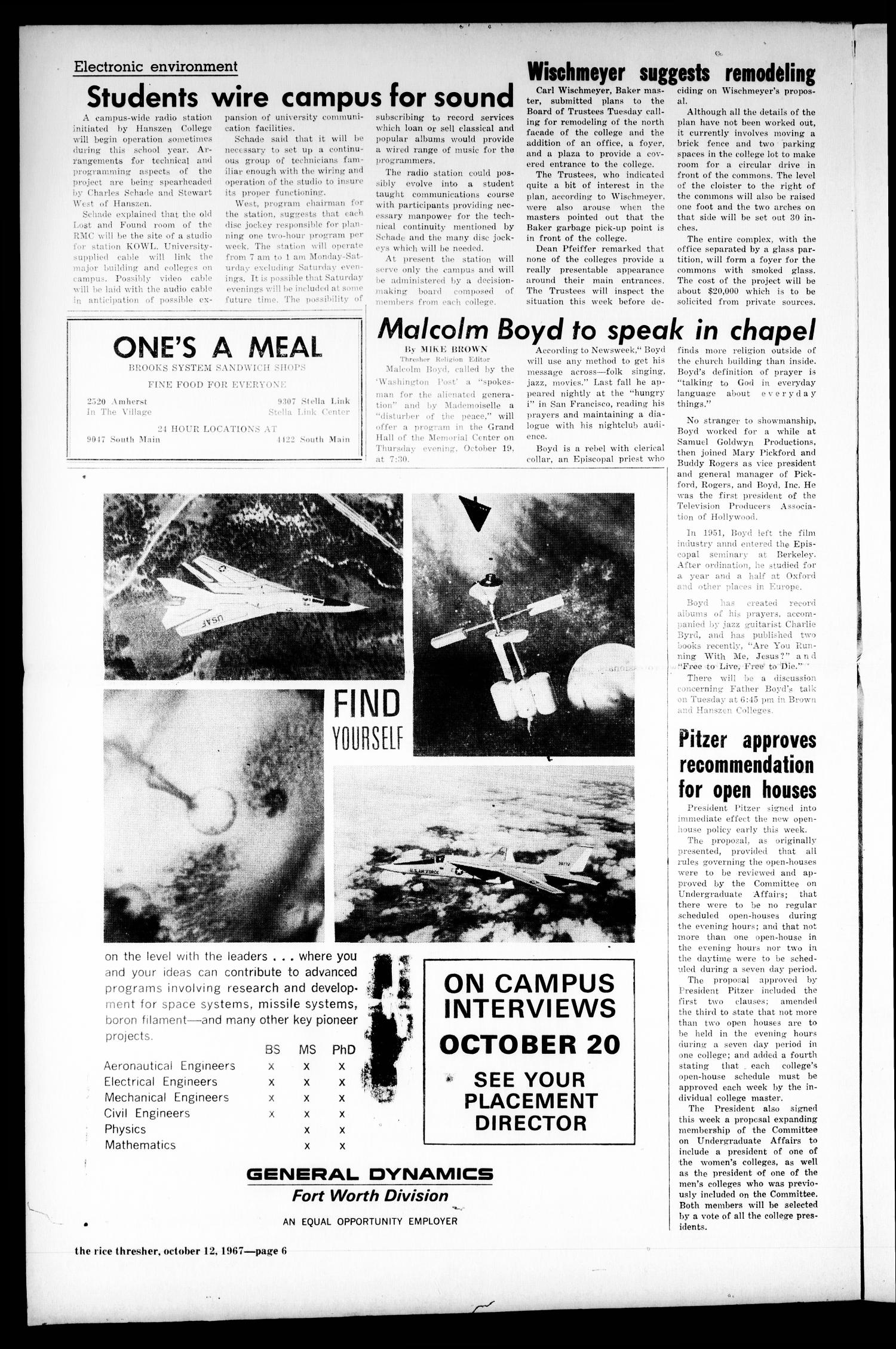 The Rice Thresher (Houston, Tex.), Vol. 55, No. 5, Ed. 1 Thursday, October 12, 1967
                                                
                                                    [Sequence #]: 6 of 8
                                                