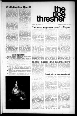 Primary view of object titled 'The Rice Thresher (Houston, Tex.), Vol. 58, No. 13, Ed. 1 Thursday, December 10, 1970'.