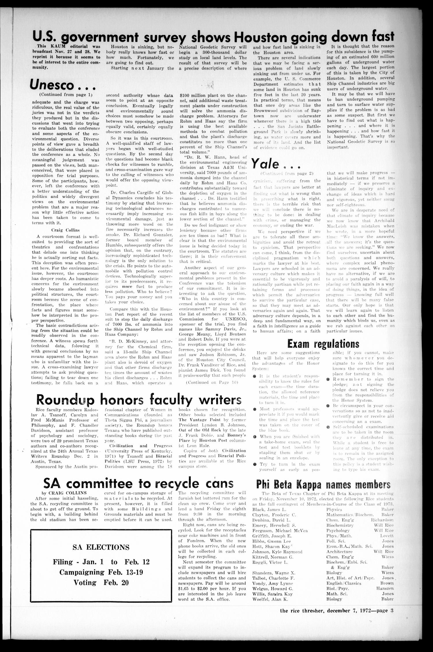 The Rice Thresher (Houston, Tex.), Vol. 60, No. 15, Ed. 1 Thursday, December 7, 1972
                                                
                                                    [Sequence #]: 3 of 14
                                                