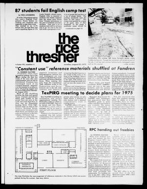 Primary view of object titled 'The Rice Thresher (Houston, Tex.), Vol. 63, No. 4, Ed. 1 Monday, August 25, 1975'.