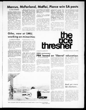 Primary view of object titled 'The Rice Thresher (Houston, Tex.), Vol. 63, No. 40, Ed. 1 Thursday, February 19, 1976'.