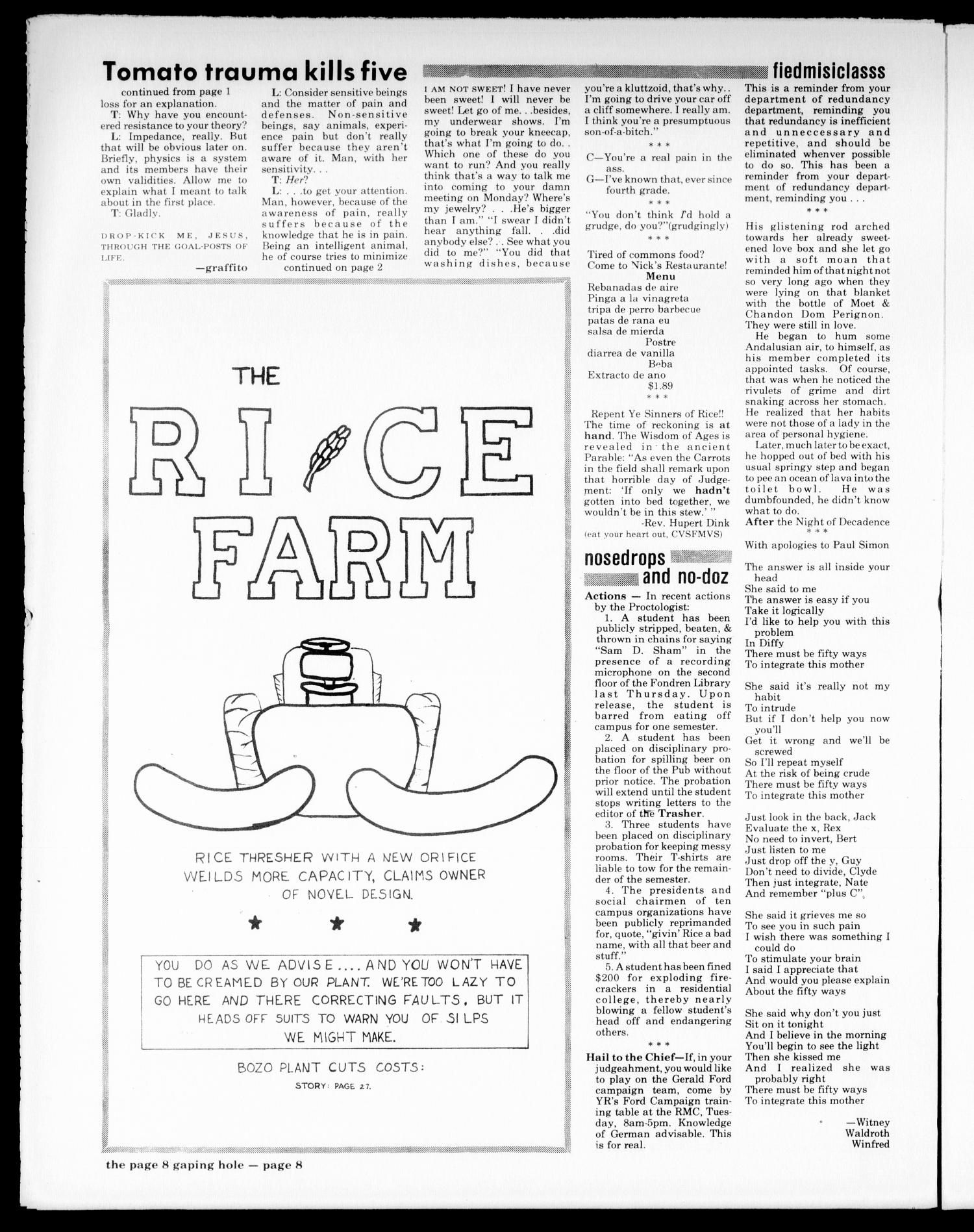 The Rice Thresher (Houston, Tex.), Vol. 63, No. 48, Ed. 1 Thursday, April 1, 1976
                                                
                                                    [Sequence #]: 16 of 16
                                                