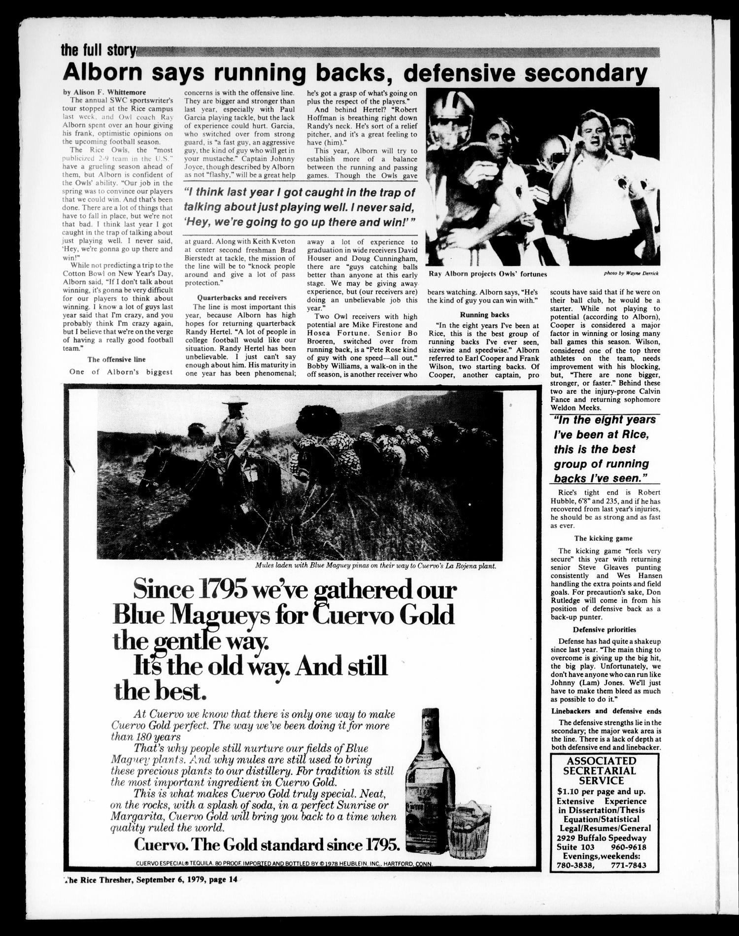 The Rice Thresher (Houston, Tex.), Vol. 67, No. 5, Ed. 1 Thursday, September 6, 1979
                                                
                                                    [Sequence #]: 14 of 16
                                                