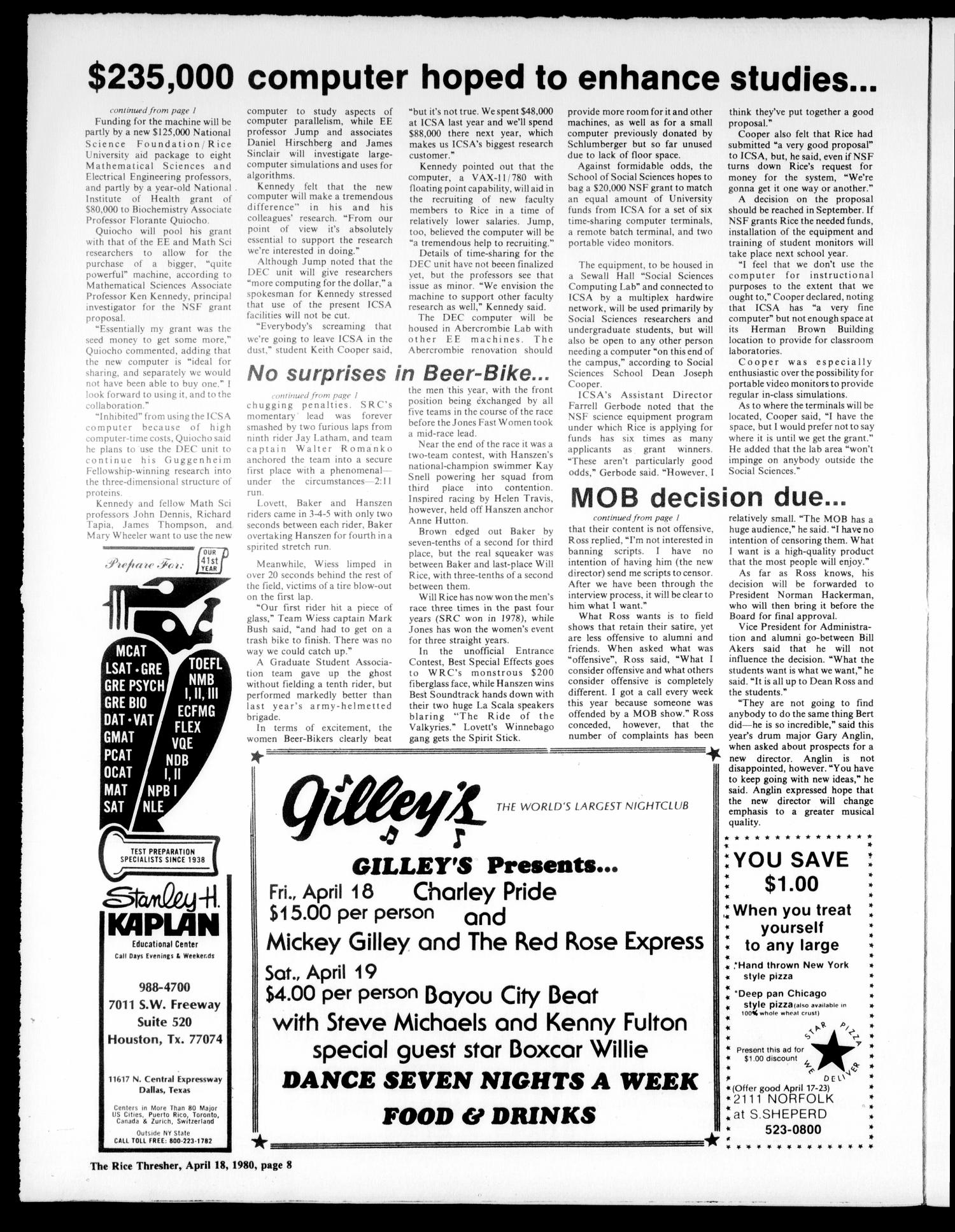 The Rice Thresher (Houston, Tex.), Vol. 67, No. 32, Ed. 1 Friday, April 18, 1980
                                                
                                                    [Sequence #]: 8 of 40
                                                