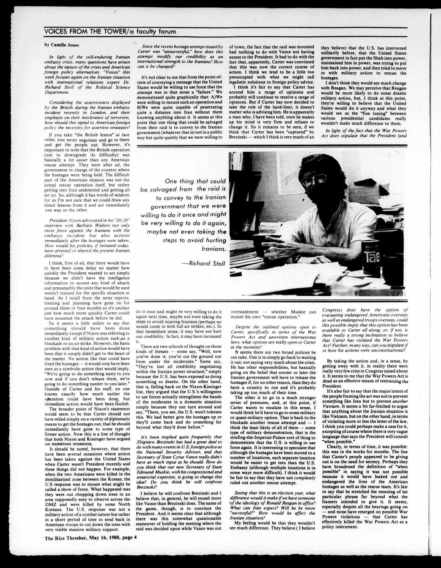 The Rice Thresher (Houston, Tex.), Vol. 68, No. 1, Ed. 1 Friday, May 16, 1980
                                                
                                                    [Sequence #]: 4 of 12
                                                