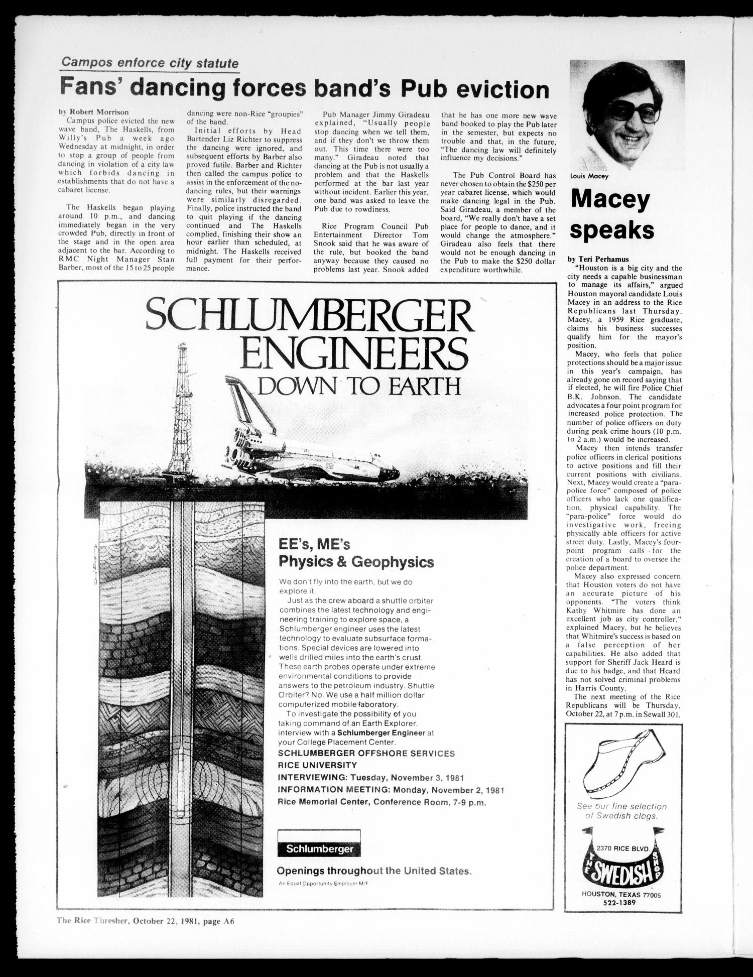 The Rice Thresher (Houston, Tex.), Vol. 69, No. 11, Ed. 1 Thursday, October 22, 1981
                                                
                                                    [Sequence #]: 6 of 20
                                                