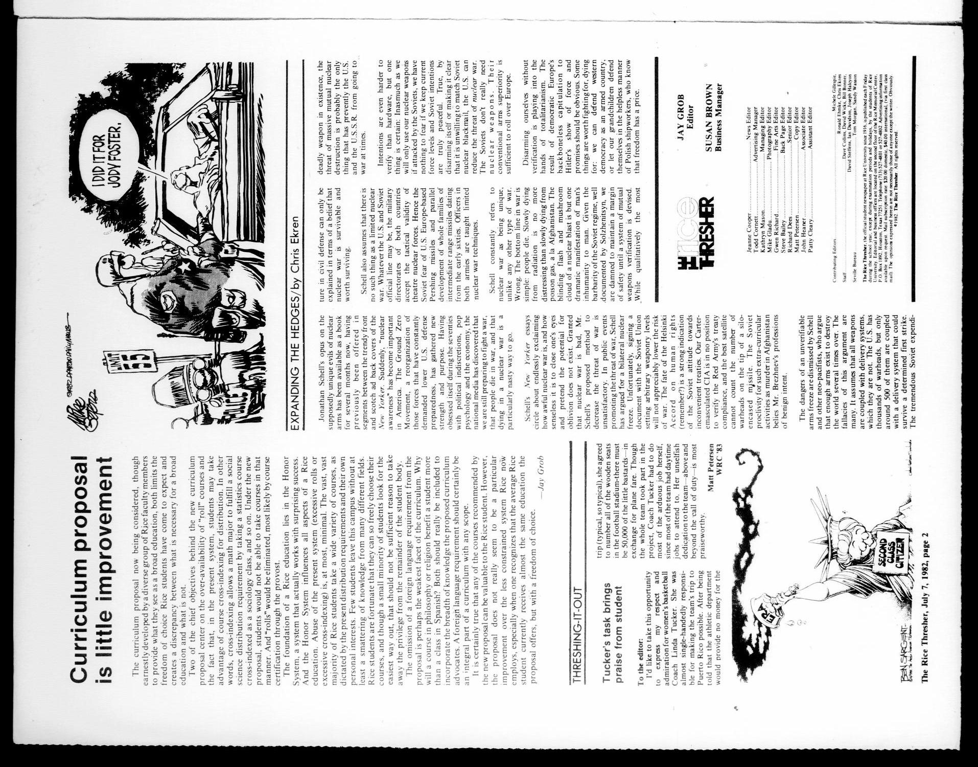 The Rice Thresher (Houston, Tex.), Vol. 70, No. 1, Ed. 1 Wednesday, July 7, 1982
                                                
                                                    [Sequence #]: 2 of 12
                                                