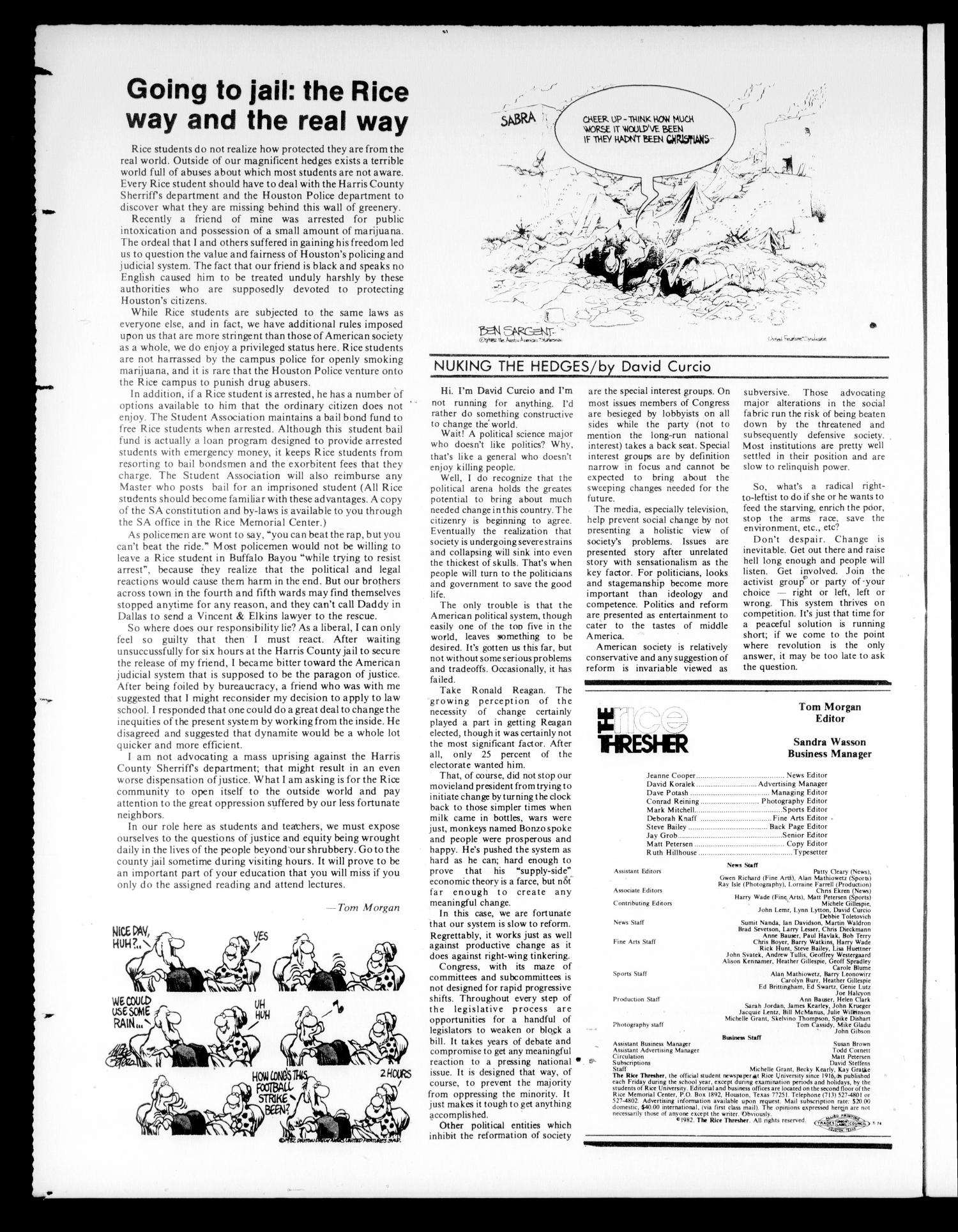 The Rice Thresher (Houston, Tex.), Vol. 70, No. 8, Ed. 1 Friday, October 1, 1982
                                                
                                                    [Sequence #]: 2 of 16
                                                