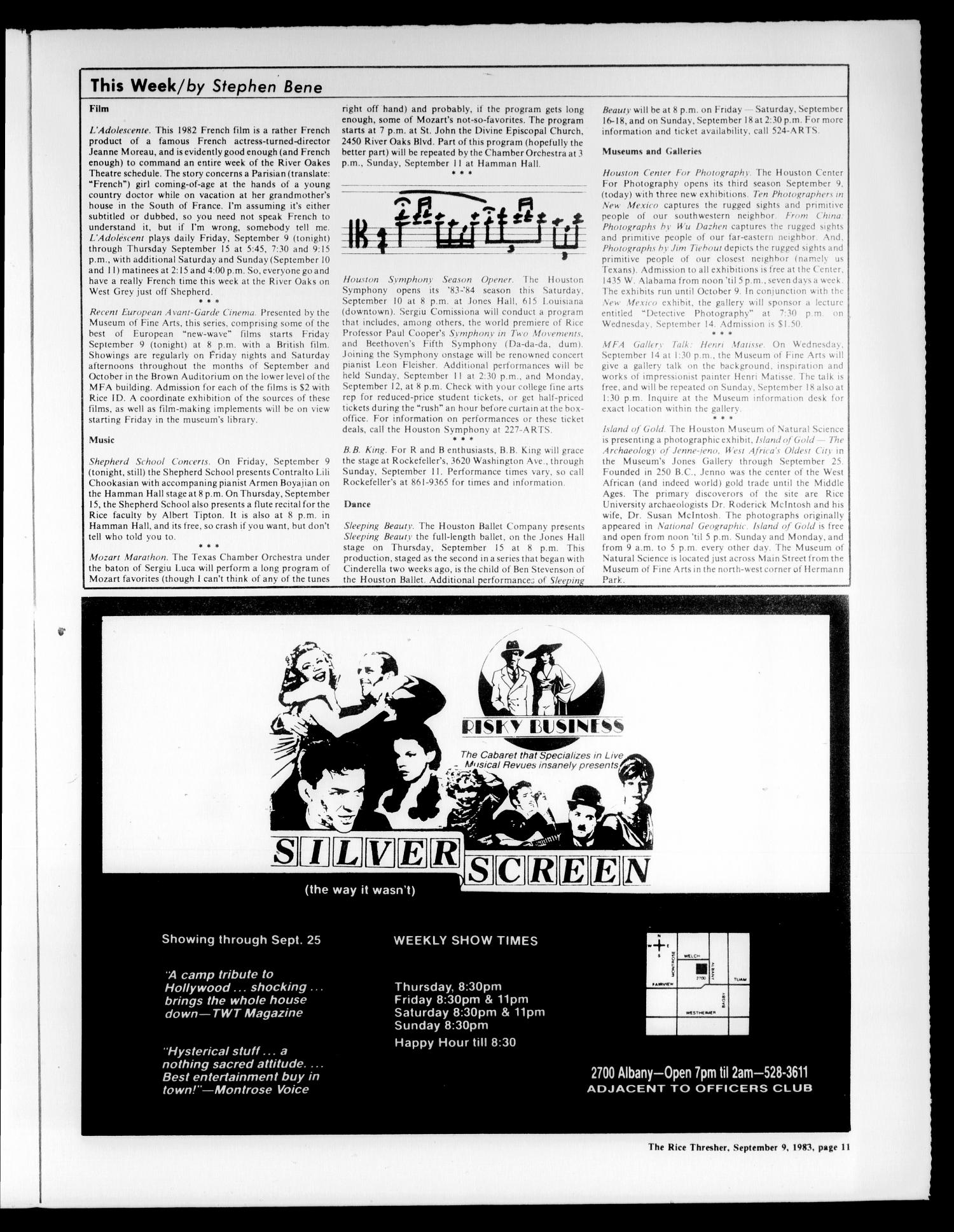 The Rice Thresher (Houston, Tex.), Vol. 71, No. 4, Ed. 1 Friday, September 9, 1983
                                                
                                                    [Sequence #]: 11 of 16
                                                