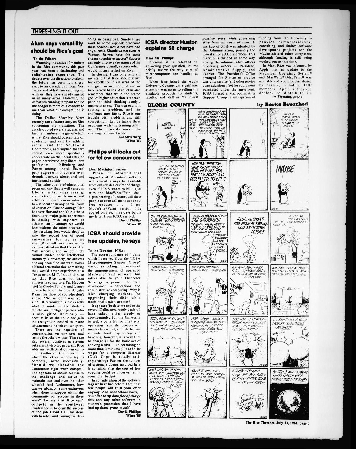 The Rice Thresher (Houston, Tex.), Vol. 72, No. 1, Ed. 1 Monday, July 23, 1984
                                                
                                                    [Sequence #]: 3 of 16
                                                