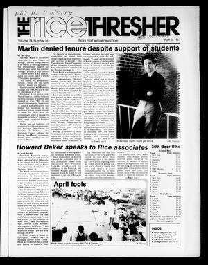 Primary view of object titled 'The Rice Thresher (Houston, Tex.), Vol. 74, No. 26, Ed. 1 Friday, April 3, 1987'.