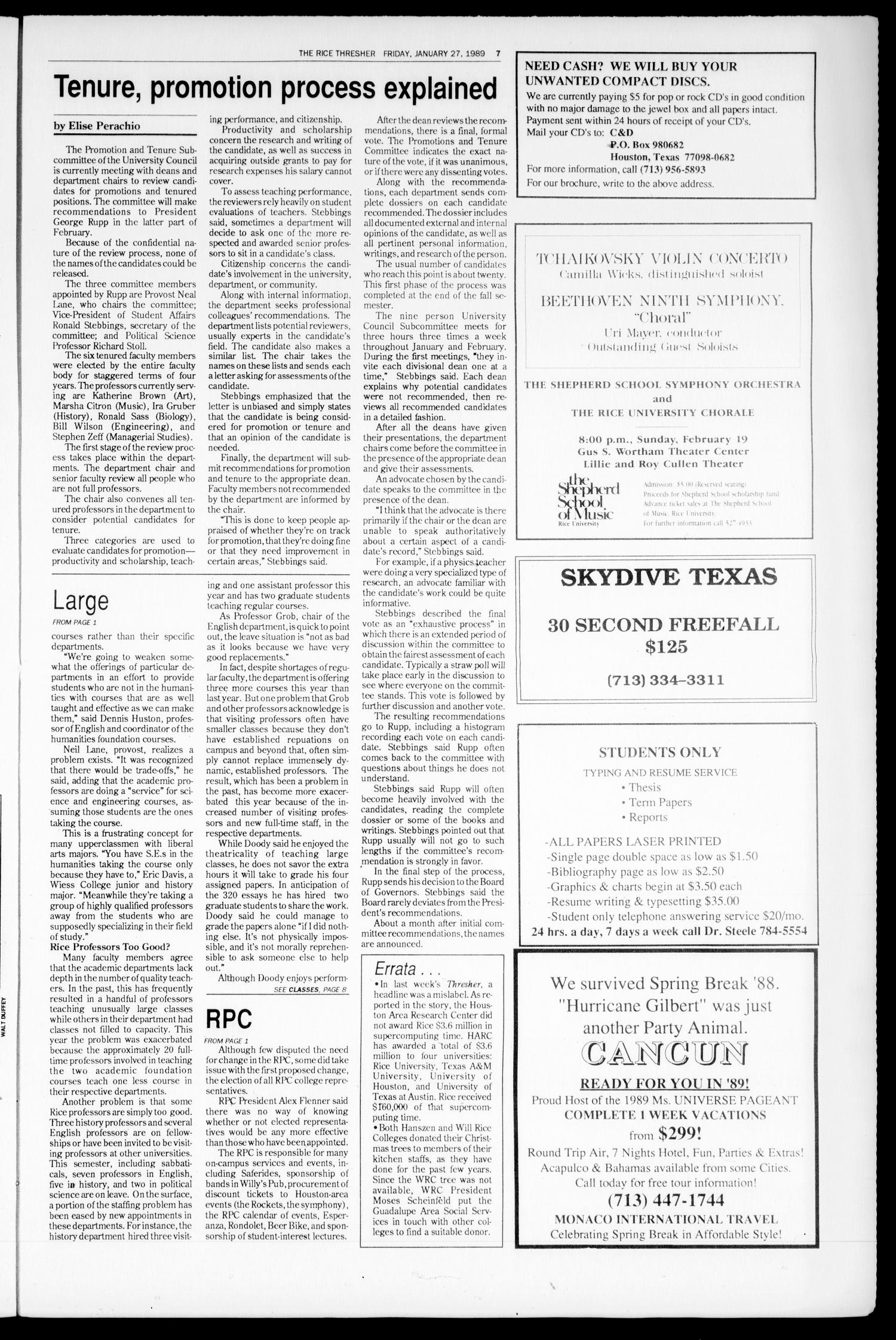 The Rice Thresher (Houston, Tex.), Vol. 76, No. 15, Ed. 1 Friday, January 27, 1989
                                                
                                                    [Sequence #]: 7 of 16
                                                