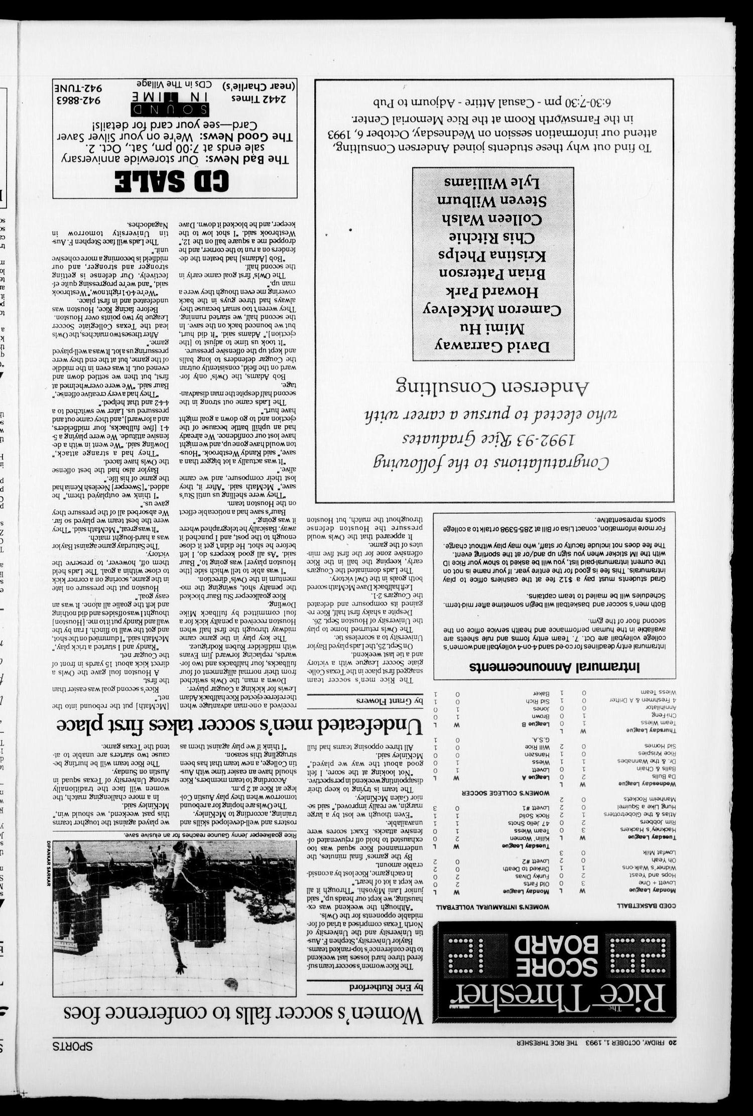 The Rice Thresher (Houston, Tex.), Vol. 81, No. 7, Ed. 1 Friday, October 1, 1993
                                                
                                                    [Sequence #]: 20 of 24
                                                