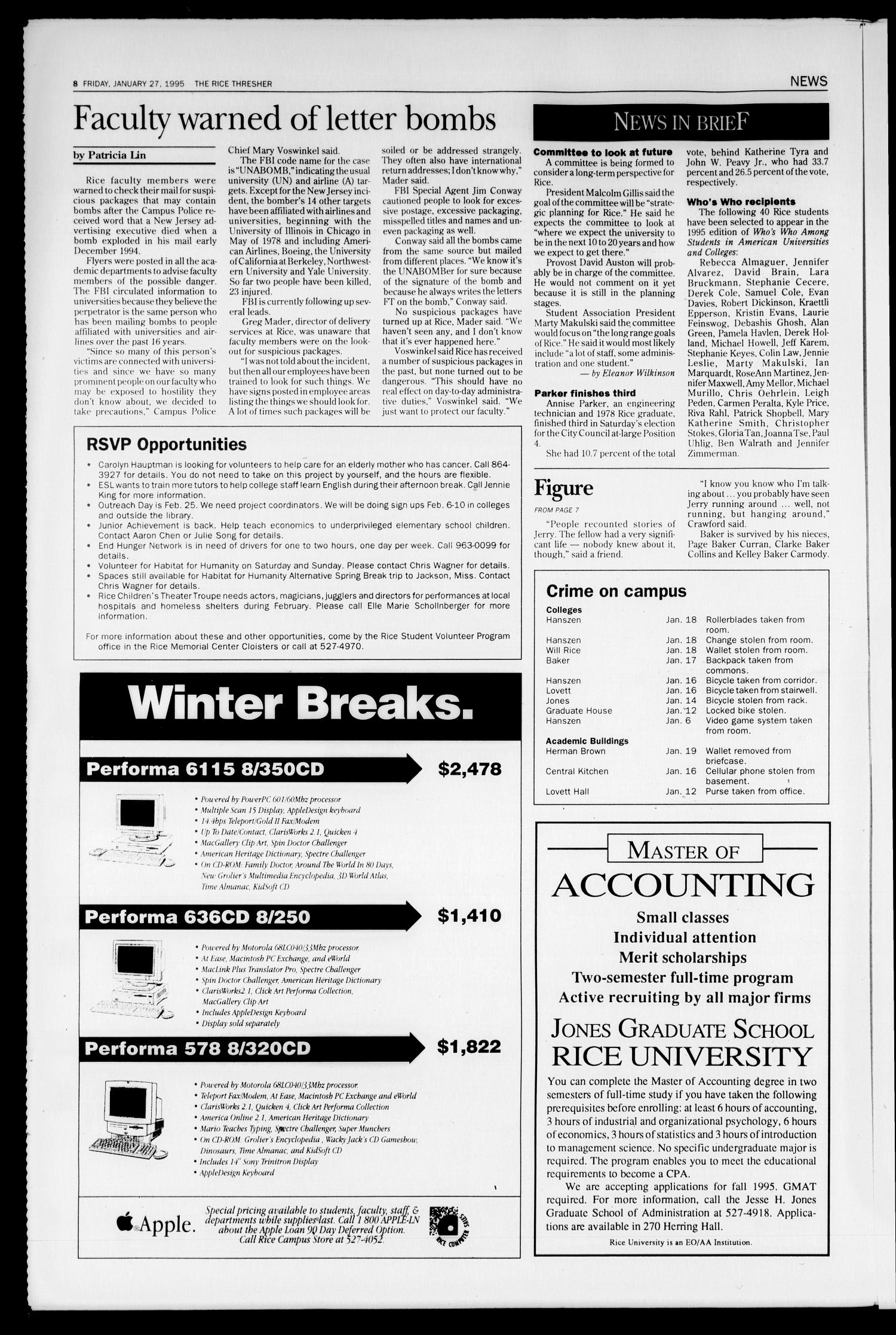 The Rice Thresher (Houston, Tex.), Vol. 82, No. 16, Ed. 1 Friday, January 27, 1995
                                                
                                                    [Sequence #]: 8 of 20
                                                