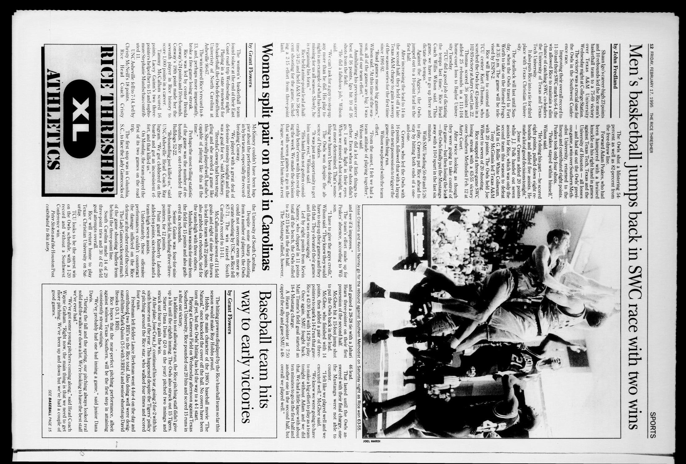 The Rice Thresher (Houston, Tex.), Vol. 82, No. 19, Ed. 1 Friday, February 17, 1995
                                                
                                                    [Sequence #]: 12 of 16
                                                