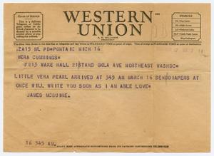 Primary view of object titled '[Western Union Telegram from James McGuire to Vera Cummings]'.