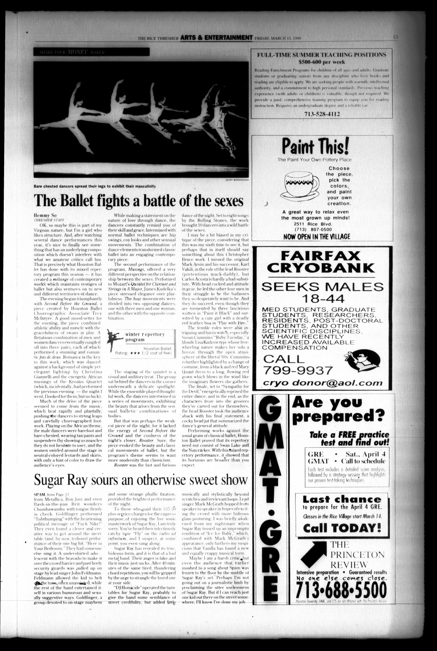 The Rice Thresher (Houston, Tex.), Vol. 85, No. 21, Ed. 1 Friday, March 13, 1998
                                                
                                                    [Sequence #]: 13 of 24
                                                