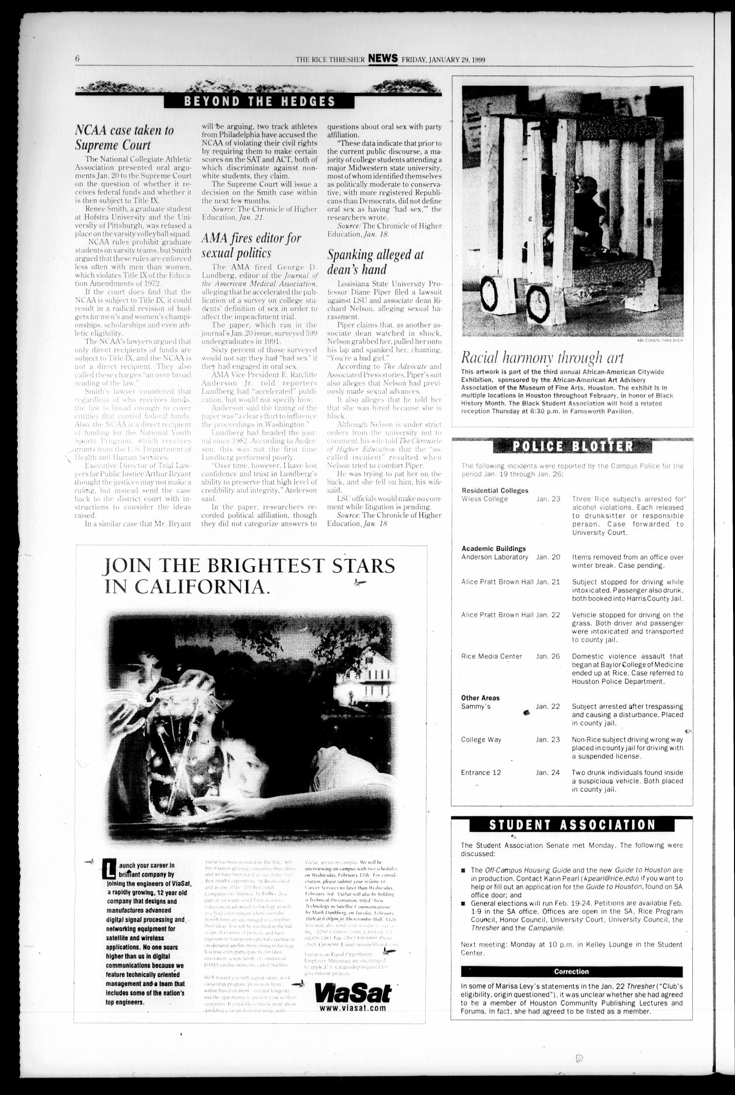 The Rice Thresher (Houston, Tex.), Vol. 86, No. 14, Ed. 1 Friday, January 29, 1999
                                                
                                                    [Sequence #]: 6 of 24
                                                