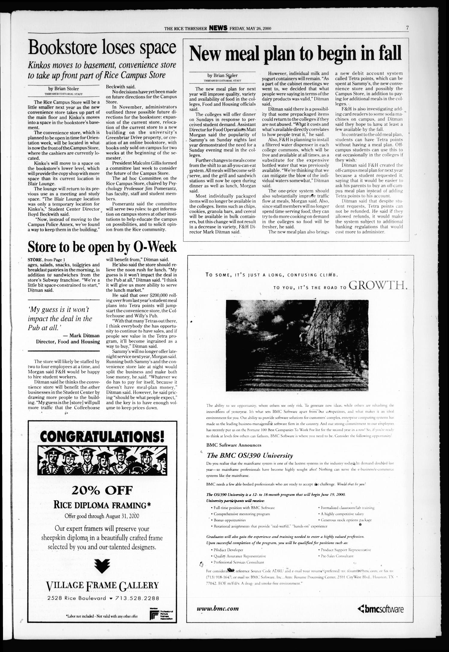 The Rice Thresher (Houston, Tex.), Vol. 87, No. 26, Ed. 1 Friday, May 26, 2000
                                                
                                                    [Sequence #]: 7 of 24
                                                