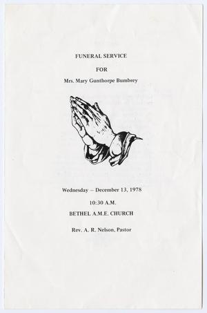 Primary view of object titled '[Funeral Program for Mary Gunthorpe Bumbrey, December 13, 1978]'.
