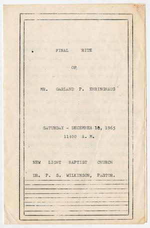 Primary view of object titled '[Funeral Program for Garland Ehringhaus, December 18, 1965]'.