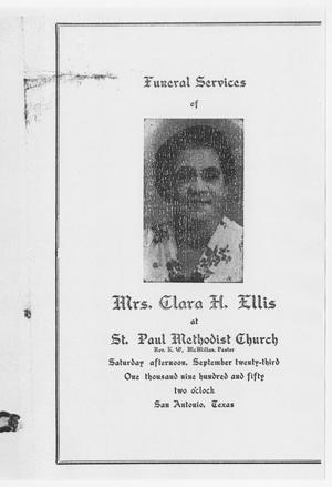 Primary view of object titled '[Funeral Program for Clara H. Ellis, September 23, 1950]'.