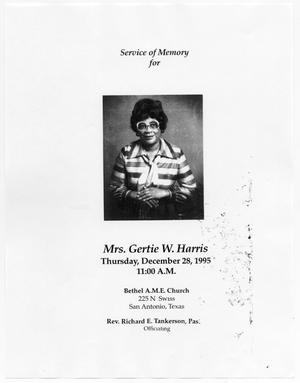 Primary view of object titled '[Funeral Program for Gertie W. Harris, December 28, 1995]'.