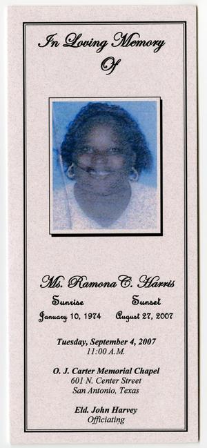 Primary view of object titled '[Funeral Program for Ramona C. Harris, September 4, 2007]'.