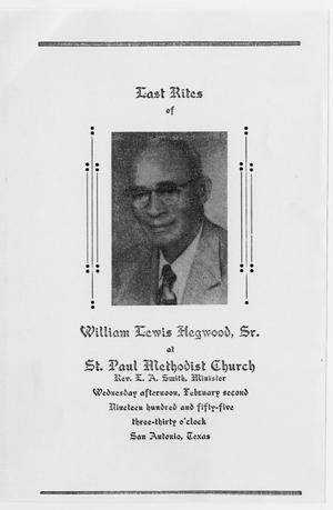 Primary view of object titled '[Funeral Program for William Lewis Hegwood, Sr., February 2, 1955]'.