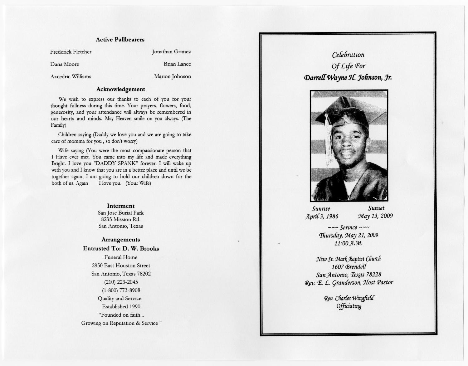 [Funeral Program for Darrell Wayne H. Johnson, Jr., May 21, 2009]
                                                
                                                    [Sequence #]: 3 of 3
                                                