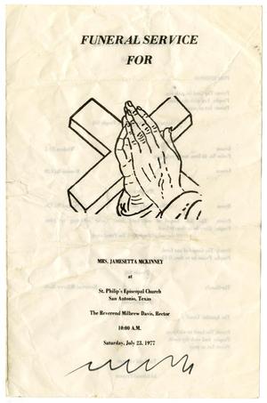 Primary view of object titled '[Funeral Program for Jamesetta McKinney, July 23, 1977]'.