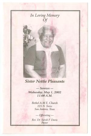 Primary view of object titled '[Funeral Program for Nettie Pleasants, May 1, 2002]'.
