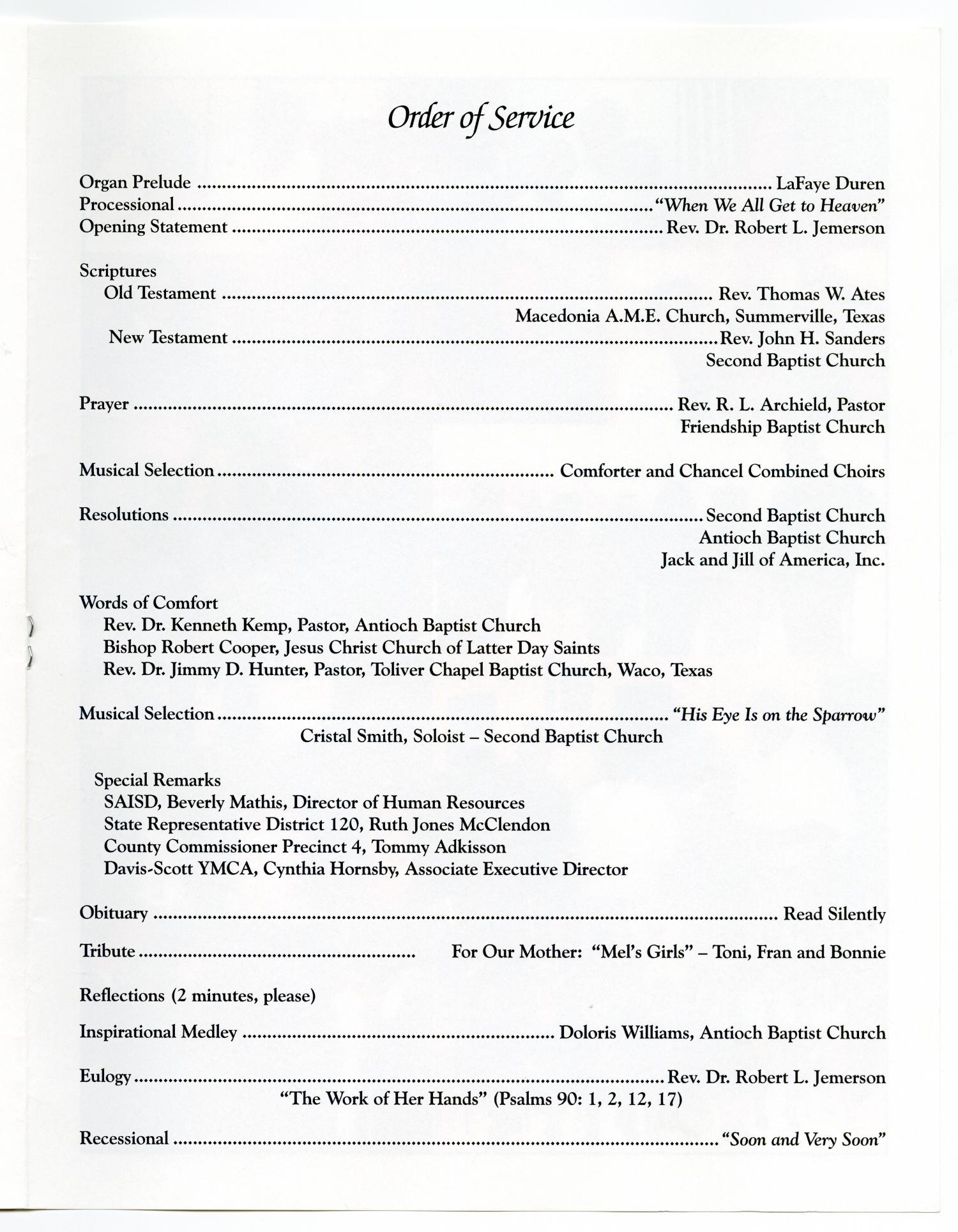 [Funeral Program for Melveline Townsend Prosser, March 30, 2010]
                                                
                                                    [Sequence #]: 5 of 8
                                                