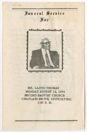 Primary view of object titled '[Funeral Program for Lloyd Thomas, August 12, 1974]'.
