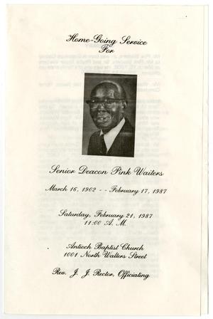 Primary view of object titled '[Funeral Program for Pink Waiters, Jr., February 21, 1987]'.