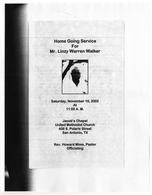 Primary view of object titled '[Funeral Program for Linzy Warren Walker, November 16, 2002]'.