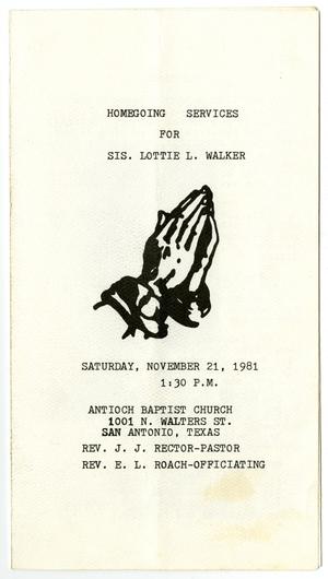 Primary view of object titled '[Funeral Program for Lottie L. Walker, November 21, 1981]'.