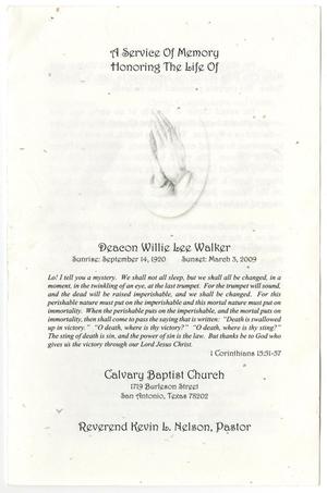 Primary view of object titled '[Funeral Program for Willie Lee Walker, March 8, 2009]'.