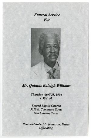 Primary view of object titled '[Funeral Program for Quintus Raleigh Williams, April 28, 1994]'.